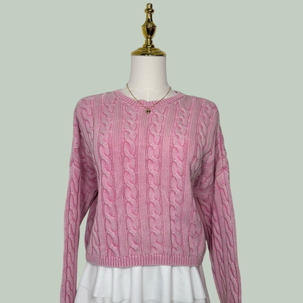 aeropostale pink cable knit cropped sweater romantic coquette softgirl preppy